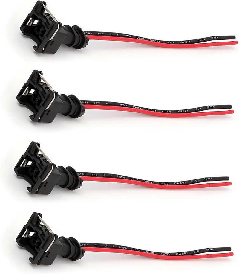 SLIMI 4 PCS Automotive Injector Connector, Waterproof Fuel Injector Socket with Extended Pigtail Harness Fitting, Universal for Most Cars (Black) - Image 1